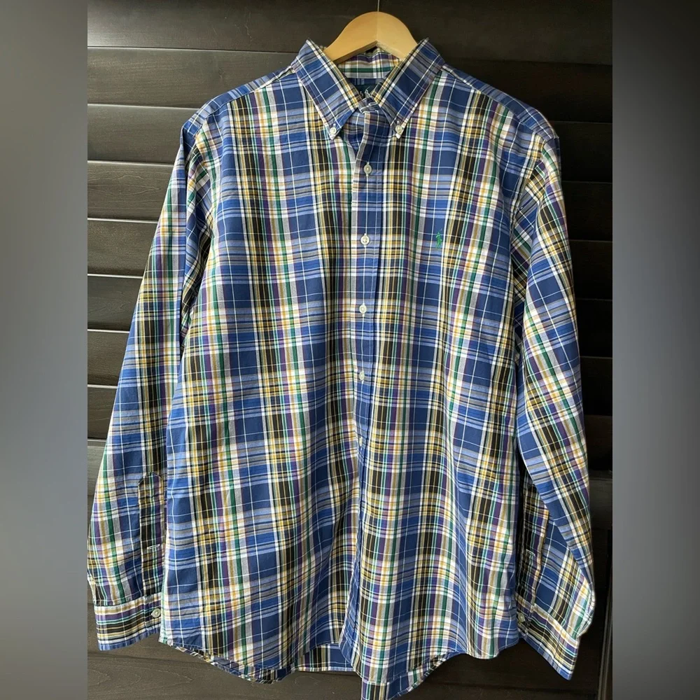 Ralph Lauren Men’s Large Plaid 100% Cotton Classic Fit Long Sleeve Button